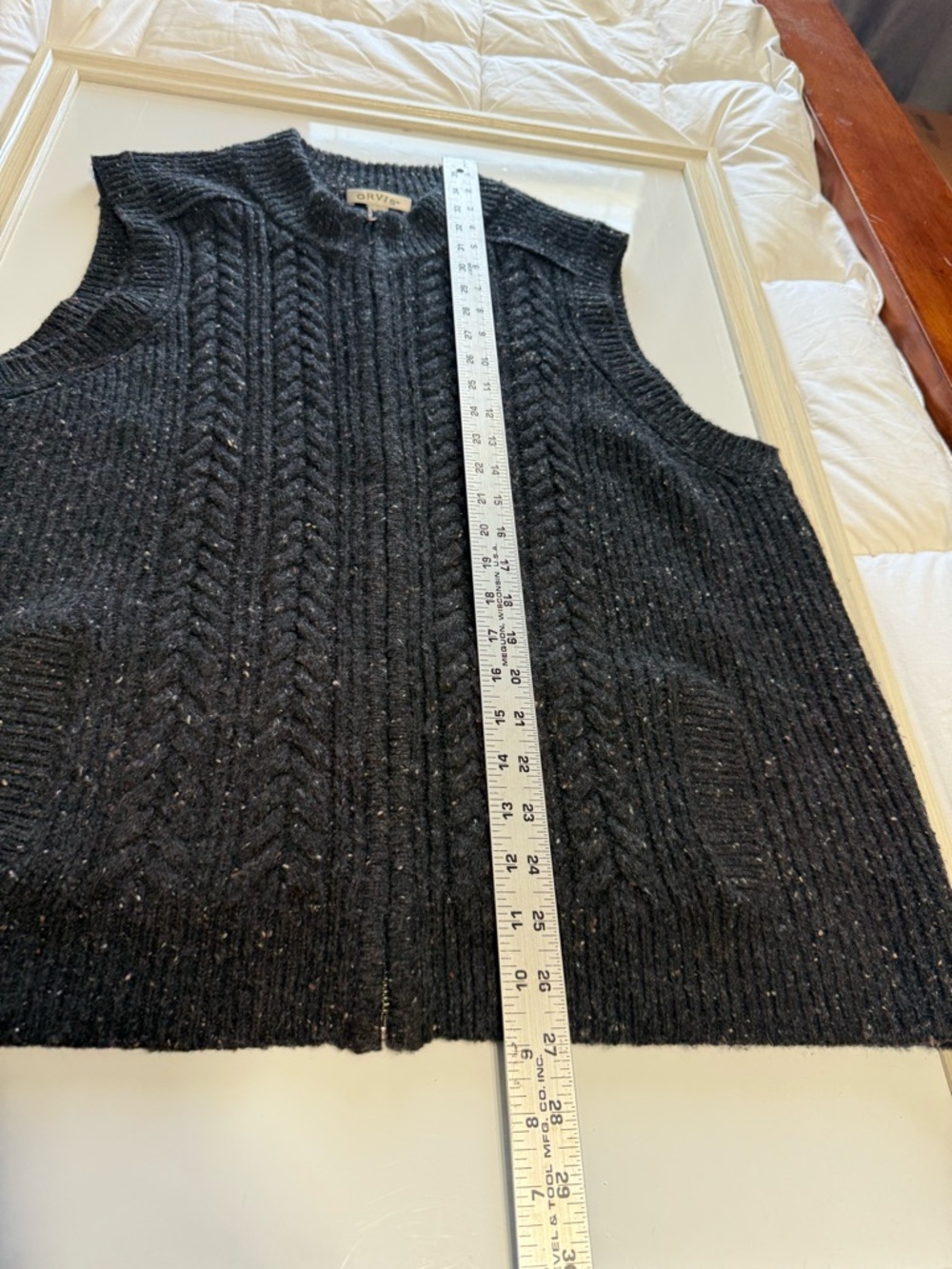 Orvis Men’s XL Wool Cashmere Full Zip Cable Knit Sweater Vest Donegal Gray - Picture 8 of 10